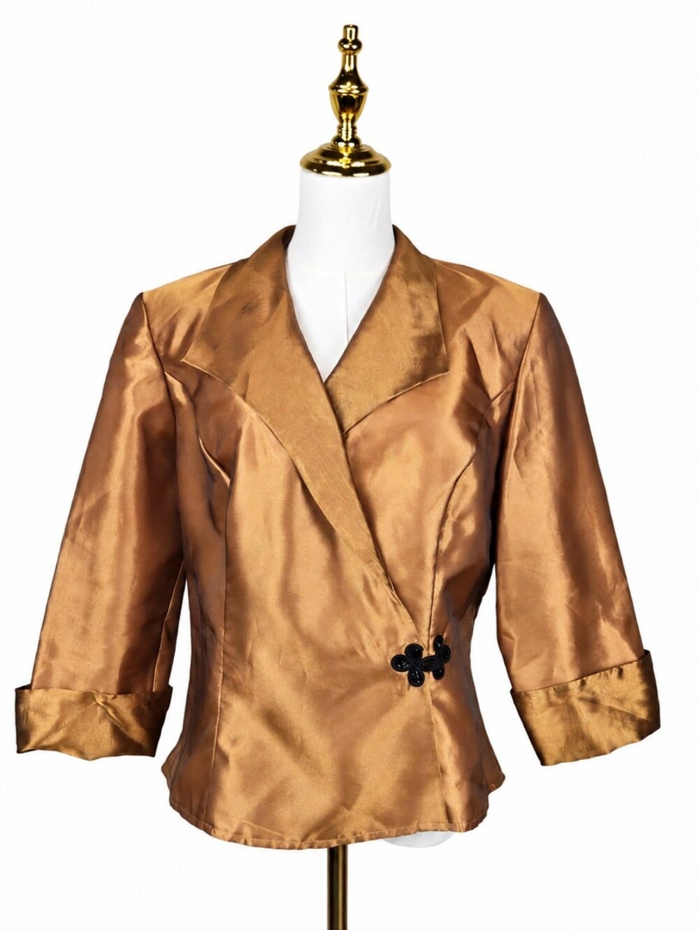 Vintage Y2K Alex Evenings Gold Metallic Beaded Frog Formal Evening Jacket L NWT